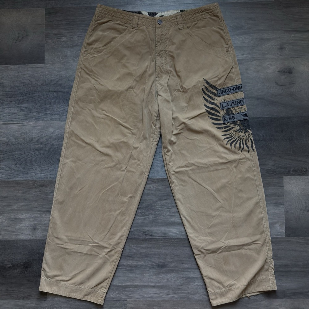 VINTAGE JNCO Pants Mens 38x32 Khaki Tan Baggy Military Tactical Embroidered